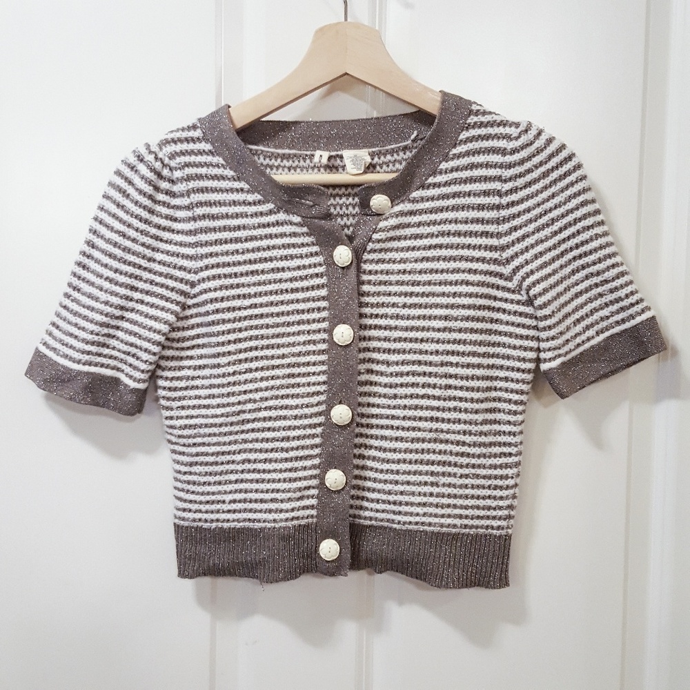 Anthropologie Moth Metallic Short Sleeve Cardigan - Picture 1 of 4